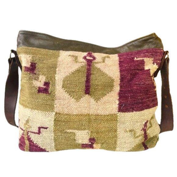 Kilim carpet or tapestry leather bag handbag purse - Picture 13 of 16